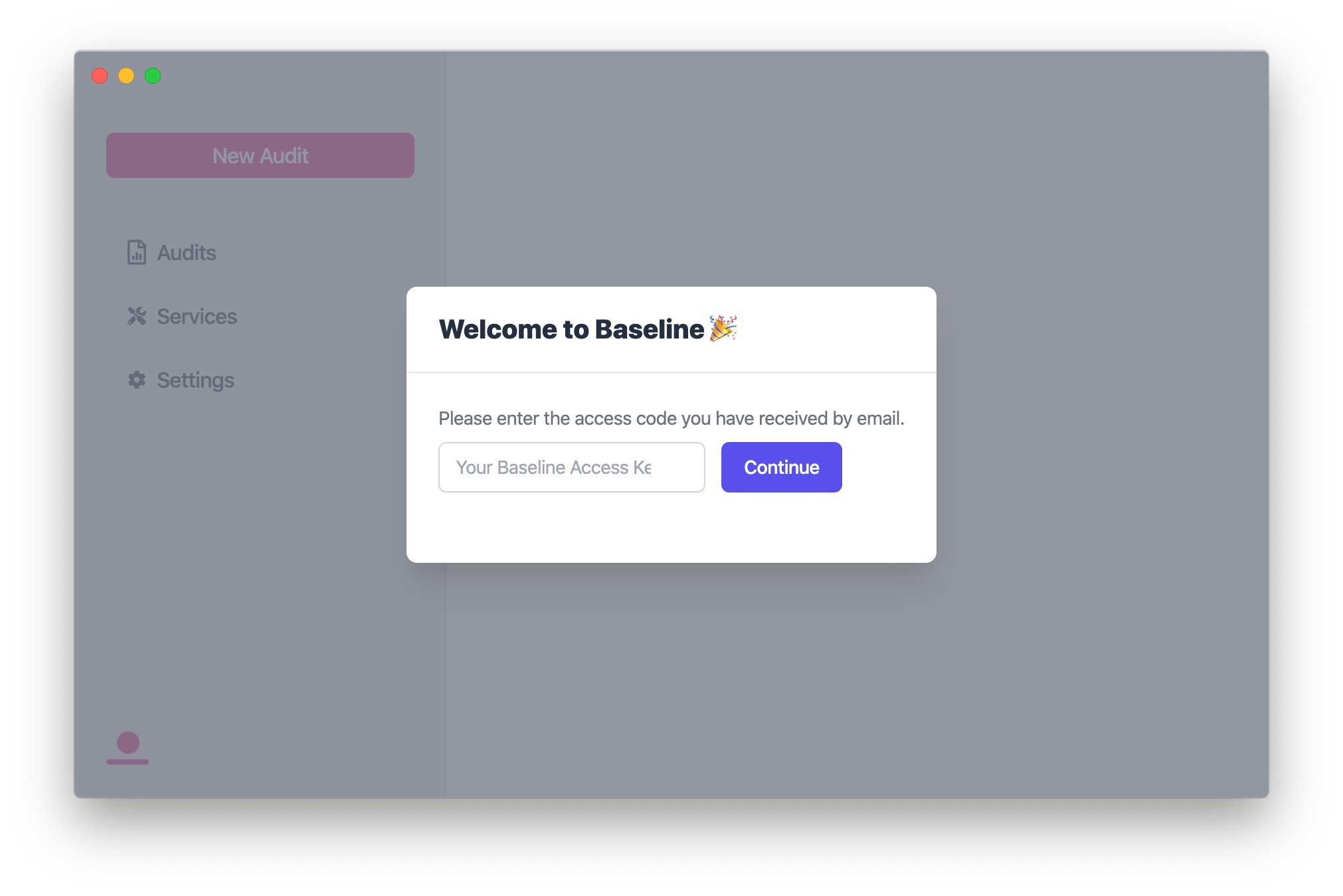 Baseline Application Access Key Screen.